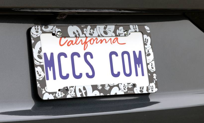 License plate frame featuring multiple instances of the Disney character Mickey Mouse.